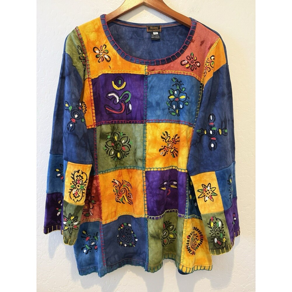 Rising International size 3XL 3X Plus Patchwork Boho Top Autumn Fall Vibes